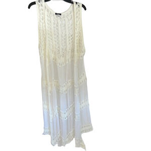 Vivid White Crochet Open-Knit Maxi Cover-Up, plus size 3X